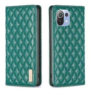 For Xiaomi Mi 11 Lite Diamond Lattice Magnetic Leather Flip Phone Case(Green)