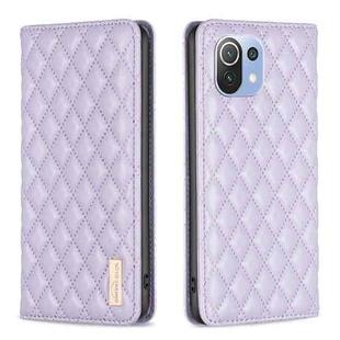For Xiaomi Mi 11 Lite Diamond Lattice Magnetic Leather Flip Phone Case(Purple)