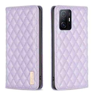 For Xiaomi 11T / 11T Pro Diamond Lattice Magnetic Leather Flip Phone Case(Purple)