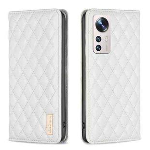For Xiaomi 12 Lite Diamond Lattice Magnetic Leather Flip Phone Case(White)