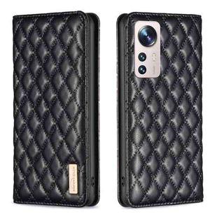 For Xiaomi 12 Lite Diamond Lattice Magnetic Leather Flip Phone Case(Black)