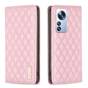 For Xiaomi 12 Pro Diamond Lattice Magnetic Leather Flip Phone Case(Pink)