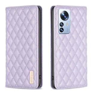 For Xiaomi 12 Pro Diamond Lattice Magnetic Leather Flip Phone Case(Purple)