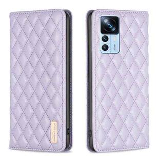 For Xiaomi 12T / 12T Pro / Redmi K50 Ultra Diamond Lattice Magnetic Leather Flip Phone Case(Purple)