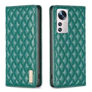 For Xiaomi 12 Diamond Lattice Magnetic Leather Flip Phone Case(Green)