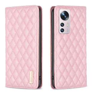 For Xiaomi 12 Diamond Lattice Magnetic Leather Flip Phone Case(Pink)