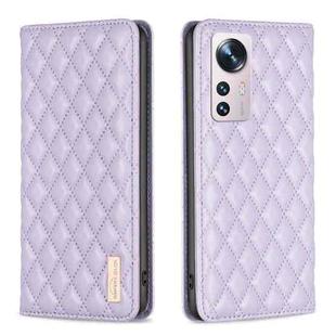 For Xiaomi 12 Diamond Lattice Magnetic Leather Flip Phone Case(Purple)