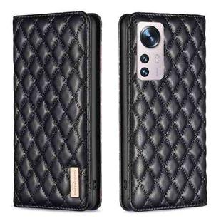 For Xiaomi 12 Diamond Lattice Magnetic Leather Flip Phone Case(Black)