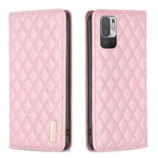 For Xiaomi Poco M3 Pro Diamond Lattice Magnetic Leather Flip Phone Case(Pink)