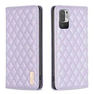 For Xiaomi Poco M3 Pro Diamond Lattice Magnetic Leather Flip Phone Case(Purple)