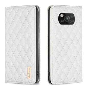 For Xiaomi Poco X3 / X3 NFC Diamond Lattice Magnetic Leather Flip Phone Case(White)