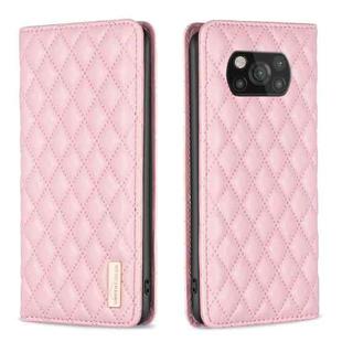 For Xiaomi Poco X3 / X3 NFC Diamond Lattice Magnetic Leather Flip Phone Case(Pink)