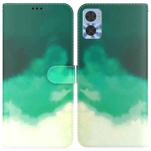 For Motorola Moto E22/E22i Watercolor Pattern Flip Leather Phone Case(Cyan Green)