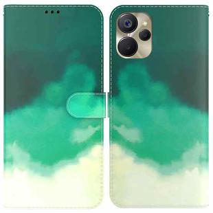 For Realme 9i 5G Watercolor Pattern Flip Leather Phone Case(Cyan Green)