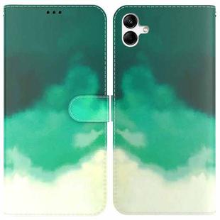 For Samsung Galaxy A04/M13 5G Watercolor Pattern Flip Leather Phone Case(Cyan Green)