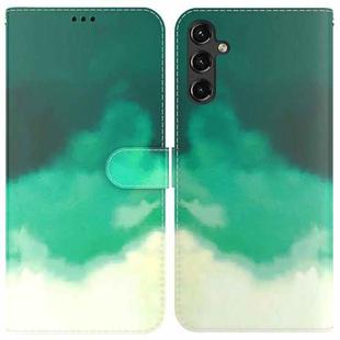 For Samsung Galaxy A14 5G Watercolor Pattern Flip Leather Phone Case(Cyan Green)