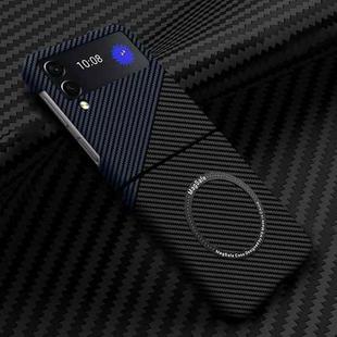 For Samsung Galaxy Z Flip4 5G Carbon Fiber Texture MagSafe Magnetic Phone Case(Black Blue)