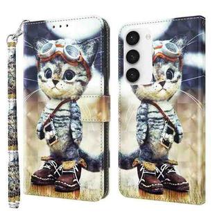 For Samsung Galaxy S23 5G 3D Painted Leather Phone Case(Naughty Cat)