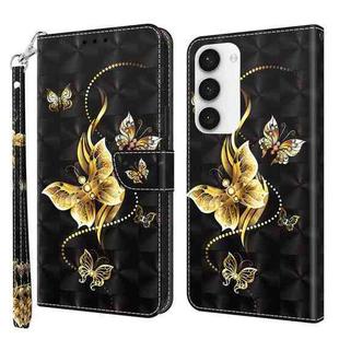For Samsung Galaxy S23 5G 3D Painted Leather Phone Case(Golden Swallow Butterfly)