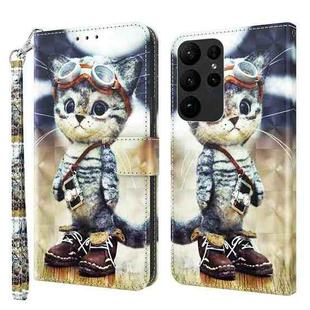 For Samsung Galaxy S23 Ultra 3D Painted Leather Phone Case(Naughty Cat)