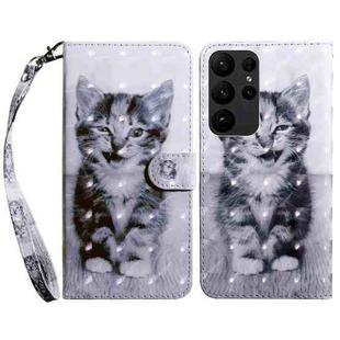 For Samsung Galaxy S23 Ultra 3D Painted Leather Phone Case(Smile Cat)