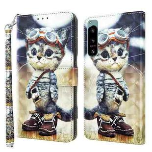 For Sony Xperia 5 IV 3D Painted Leather Phone Case(Naughty Cat)