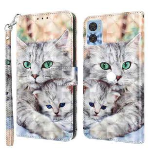 For Motorola Moto E22 3D Painted Leather Phone Case(Two Loving Cats)