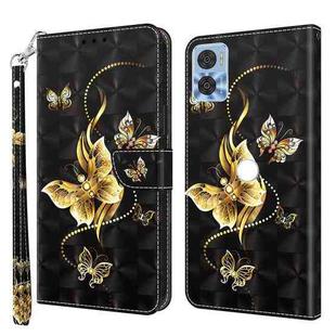 For Motorola Moto E22 3D Painted Leather Phone Case(Golden Swallow Butterfly)