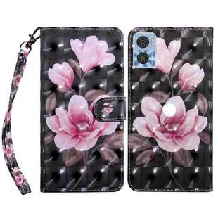 For Motorola Moto E22 3D Painted Leather Phone Case(Pink Flower)