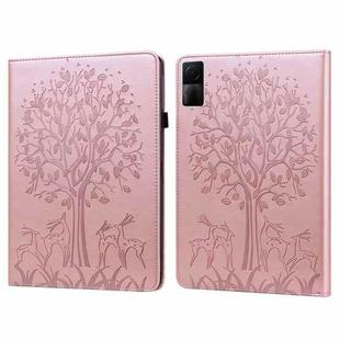 For Xiaomi Redmi Pad 10.61 2022 Tree & Deer Pattern Pressed Printing Leather Tablet Case(Pink)