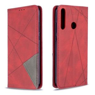 For Huawei P40 Lite E / Y7P Rhombus Texture Horizontal Flip Magnetic Leather Case with Holder & Card Slots & Wallet(Red)