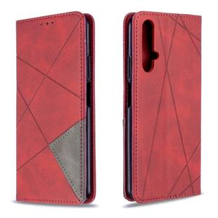 For Huawei Honor 20S Rhombus Texture Horizontal Flip Magnetic Leather Case with Holder & Card Slots & Wallet(Red)