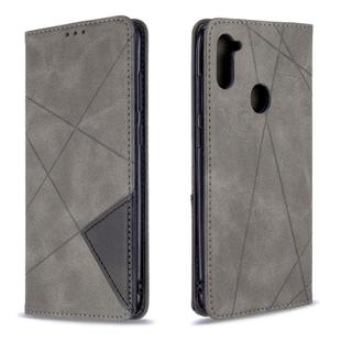 For Galaxy A11 Rhombus Texture Horizontal Flip Magnetic Leather Case with Holder & Card Slots & Wallet(Grey)