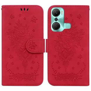 For Infinix Hot 12 Pro Butterfly Rose Embossed Leather Phone Case(Red)