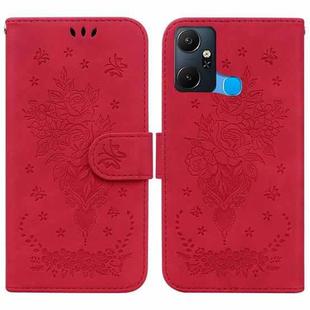 For Infinix Smart 6 Plus Butterfly Rose Embossed Leather Phone Case(Red)