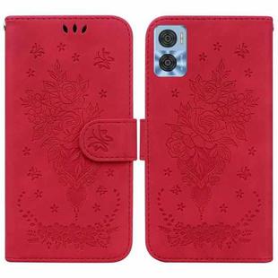 For Motorola Moto E22/E22i Butterfly Rose Embossed Leather Phone Case(Red)