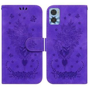 For Motorola Moto E22/E22i Butterfly Rose Embossed Leather Phone Case(Purple)