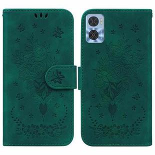 For Motorola Moto E22/E22i Butterfly Rose Embossed Leather Phone Case(Green)