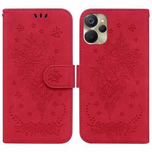 For Realme 9i 5G Butterfly Rose Embossed Leather Phone Case(Red)