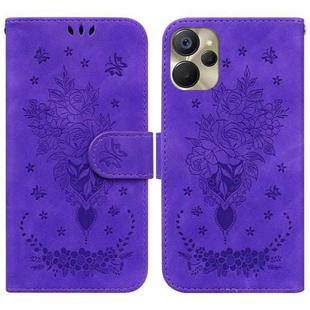 For Realme 9i 5G Butterfly Rose Embossed Leather Phone Case(Purple)
