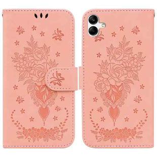 For Samsung Galaxy A04/M13 5G Butterfly Rose Embossed Leather Phone Case(Pink)
