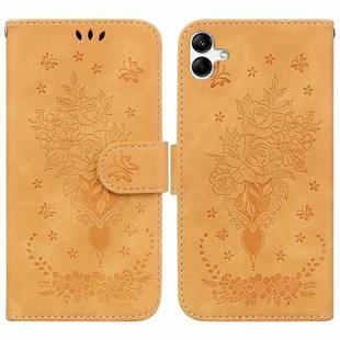 For Samsung Galaxy A04/M13 5G Butterfly Rose Embossed Leather Phone Case(Yellow)