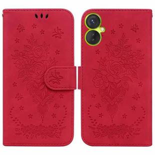 For Tecno Camon 19 Neo Butterfly Rose Embossed Leather Phone Case(Red)