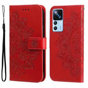 For Xiaomi 12T / 12T Pro / Redmi K50 Ultra 7-petal Flowers Embossing Leather Phone Case(Red)