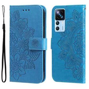 For Xiaomi 12T / 12T Pro / Redmi K50 Ultra 7-petal Flowers Embossing Leather Phone Case(Blue)