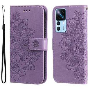 For Xiaomi 12T / 12T Pro / Redmi K50 Ultra 7-petal Flowers Embossing Leather Phone Case(Purple)