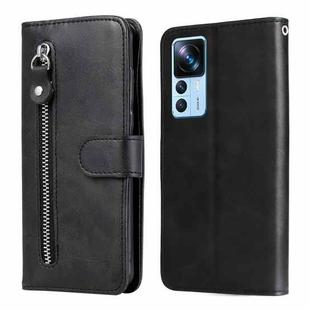 For Xiaomi 12T / 12T Pro / Redmi K50 Ultra Calf Texture Zipper Leather Phone Case(Black)