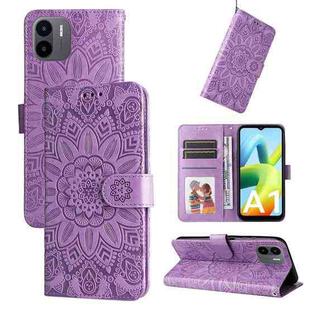 For Xiaomi Redmi A1 4G Embossed Sunflower Leather Phone Case(Purple)