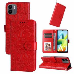 For Xiaomi Redmi A1 4G Embossed Sunflower Leather Phone Case(Red)