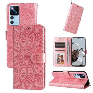 For Xiaomi 12T / 12T Pro / Redmi K50 Ultra Embossed Sunflower Leather Phone Case(Pink)